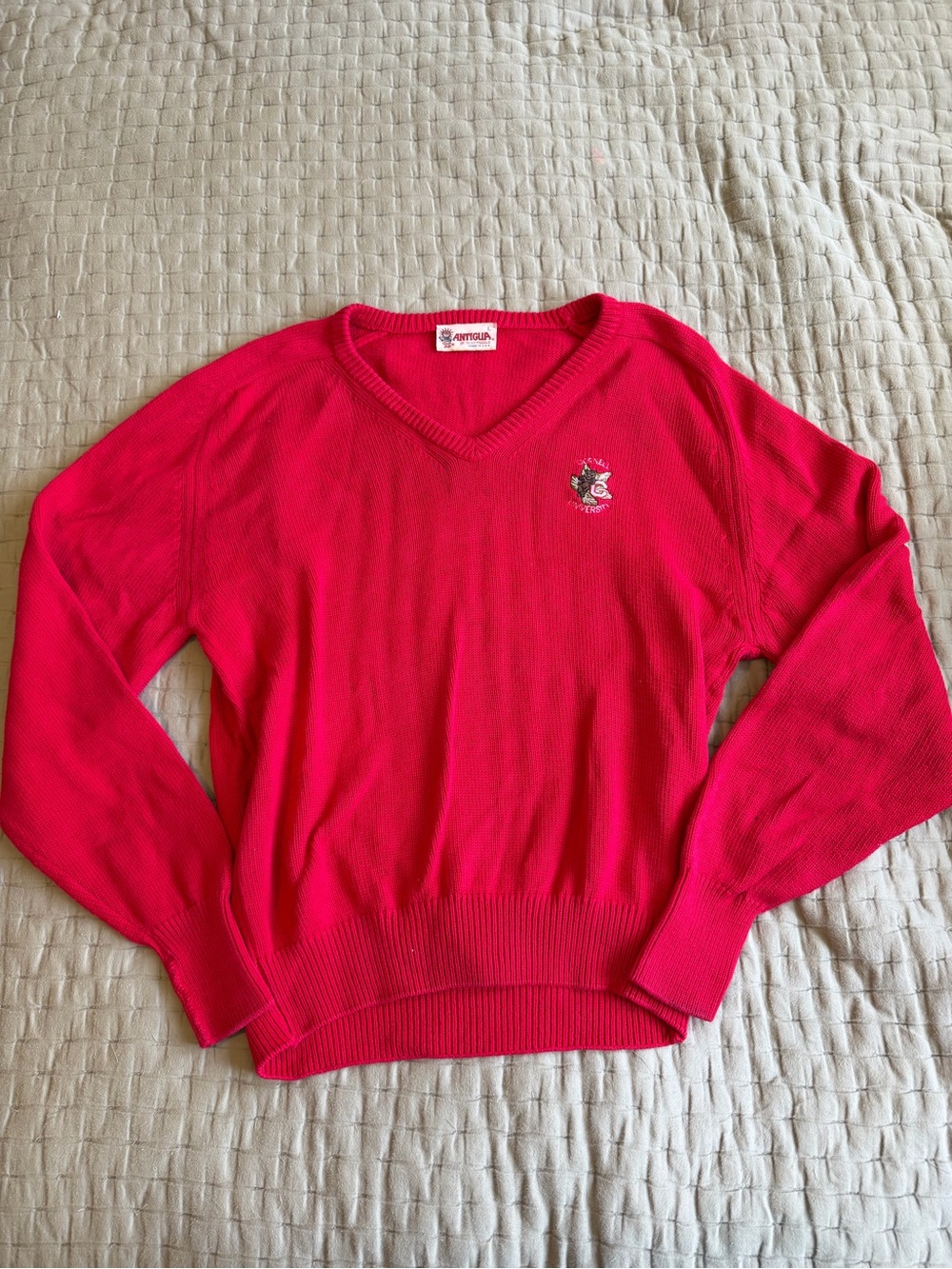 Vintage Cornell University Red V-Neck College Sweater Size Large Antigua Tag